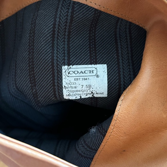 COACH Mysie Tan soft LEATHER Tall Riding Boots Zippers Cross Straps 7.5 - Picture 5 of 6